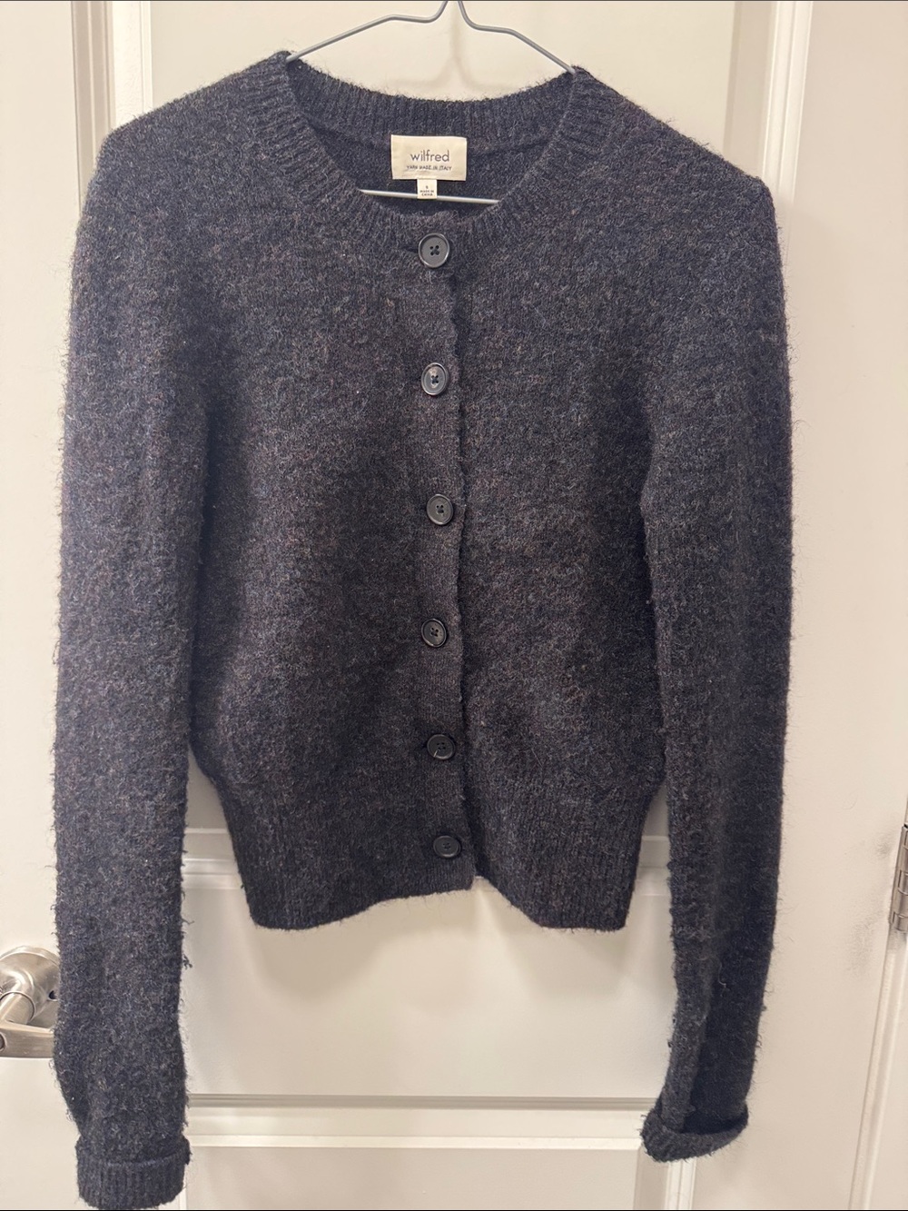 Wilfred Dark Charcoal Fuzzy Button-Front Cardigan